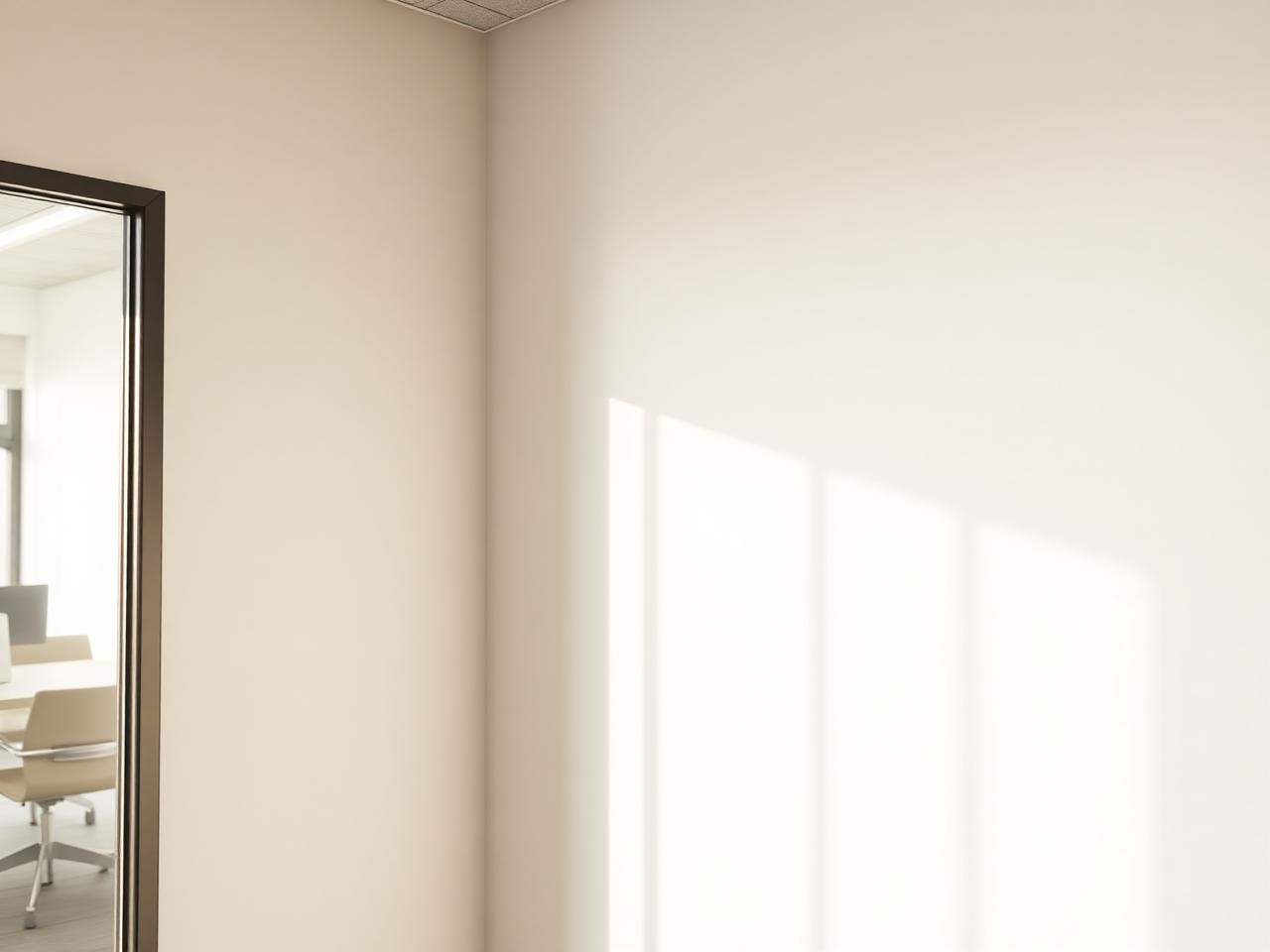 Freshly painted wall corner in a modern commercial office